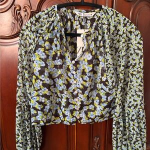 Zara Floral Sheer Blouse - Black and Yellow